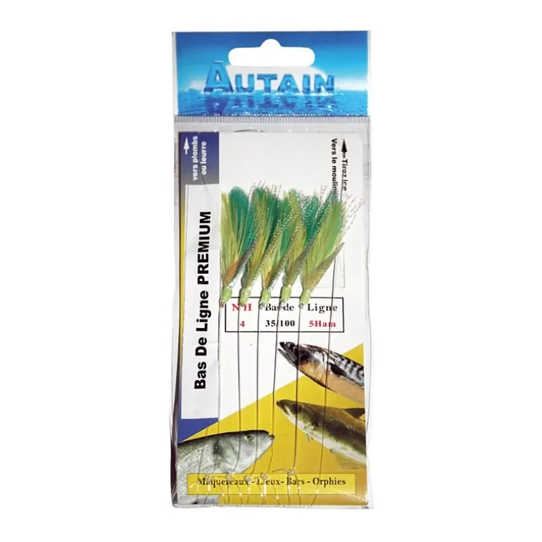 Bas De Ligne Autain 5 Hamecons Vert/Jaune