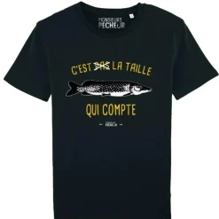 Tee Shirt Manches Courtes Homme Monsieur Pêcheur C'est Pas La Taille Qui Compte - Brochet - Noir